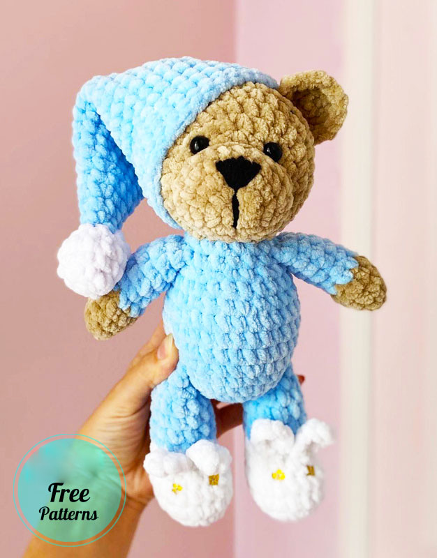 Amigurumi Teddy Bear in Pajamas with Bunny Shoes Free Pattern-1